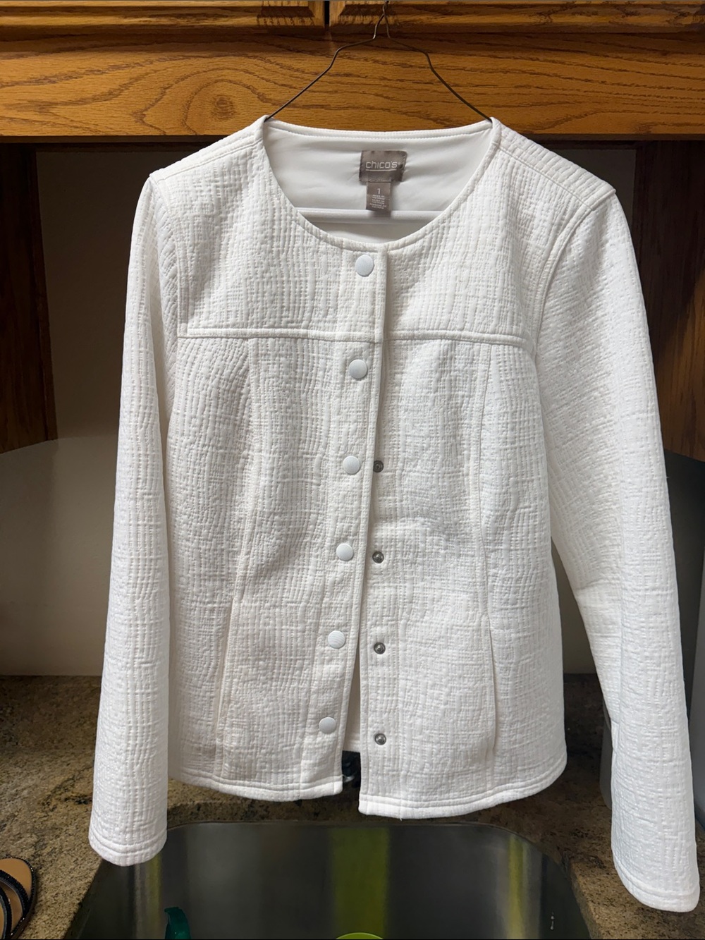 Chico's White Textured Snap Jacket